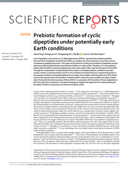 Prebiotic Formation of Cyclic Dipeptides Under Potentially Early Earth