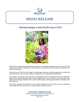 Maynilad Pledges to Plant 60000 Trees in 2015