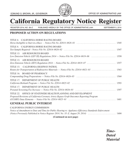 California Regulatory Notice Register 2014, Volume No. 36-Z