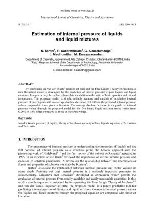 Estimation of Internal Pressure of Liquids and Liquid Mixtures