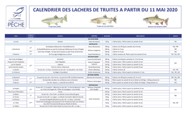 Calendrier Des Lachers De Truites a Partir Du 11 Mai 2020
