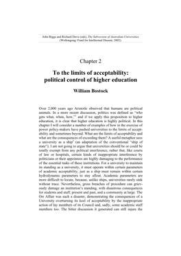 To the Limits of Acceptability: Political Control of Higher Education