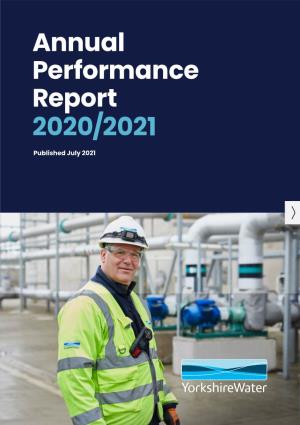 Yorkshire Water, Annual Performance Report 2020/2021