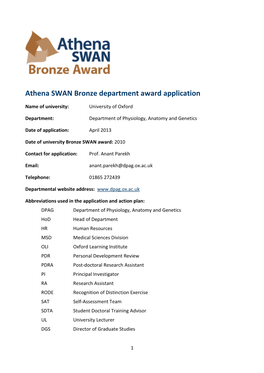 Athena SWAN Bronze Department Award Application