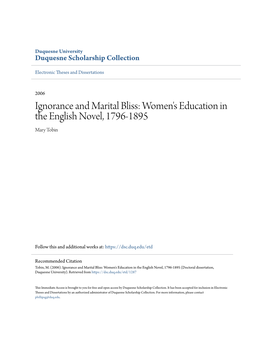 Ignorance and Marital Bliss: Women's Education in the English Novel, 1796-1895 Mary Tobin