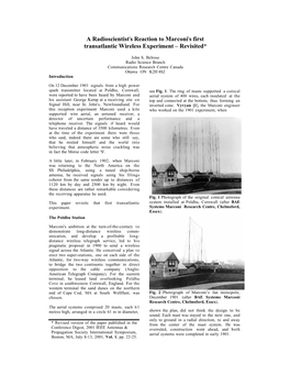 A Radioscientist S Reaction to Marconi S First Transatlantic Wireless Experiment – Revisited*