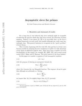 Asymptotic Sieve for Primes 1043