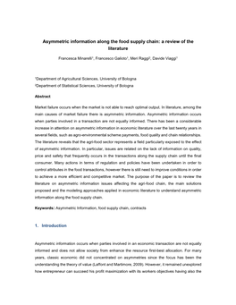Asymmetric Information Along the Food Supply Chain: a Review of the Literature