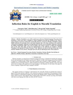 Inflection Rules for English to Marathi Translation