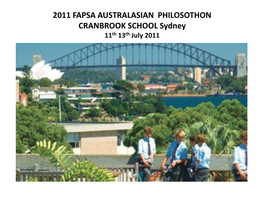 2011 FAPSA AUSTRALASIAN PHILOSOTHON CRANBROOK SCHOOL Sydney 11Th 13Th July 2011