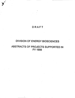 Draft Division of Energy Biosciences Abstracts Of