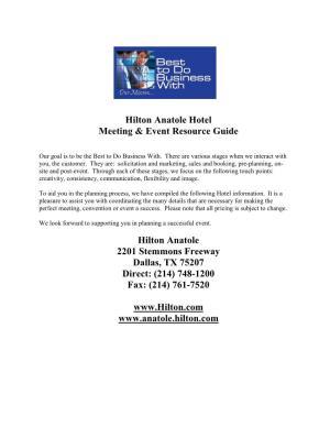 Hilton Anatole Hotel Meeting & Event Resource Guide