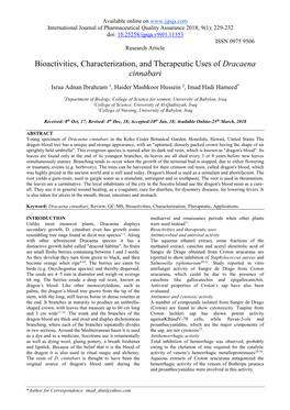 Bioactivities, Characterization, and Therapeutic Uses of Dracaena Cinnabari