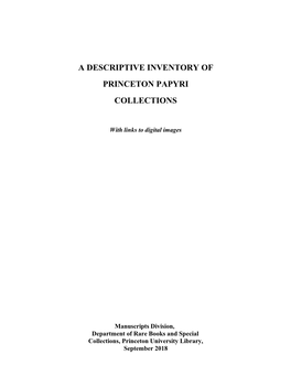 A Descriptive Inventory of Princeton Papyri Collections