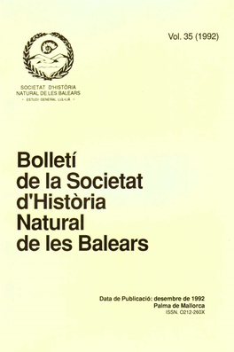 Bolletí De La Societat D'història Natural De Les Balears 1992, Vol. 35