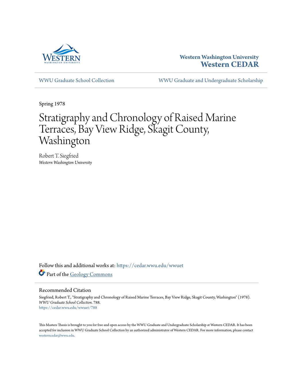 Stratigraphy and Chronology of Raised Marine Terraces, Bay View Ridge, Skagit County, Washington Robert T