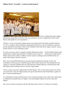 Filipino Priests' Assembly: 'A Much Awaited Moment'