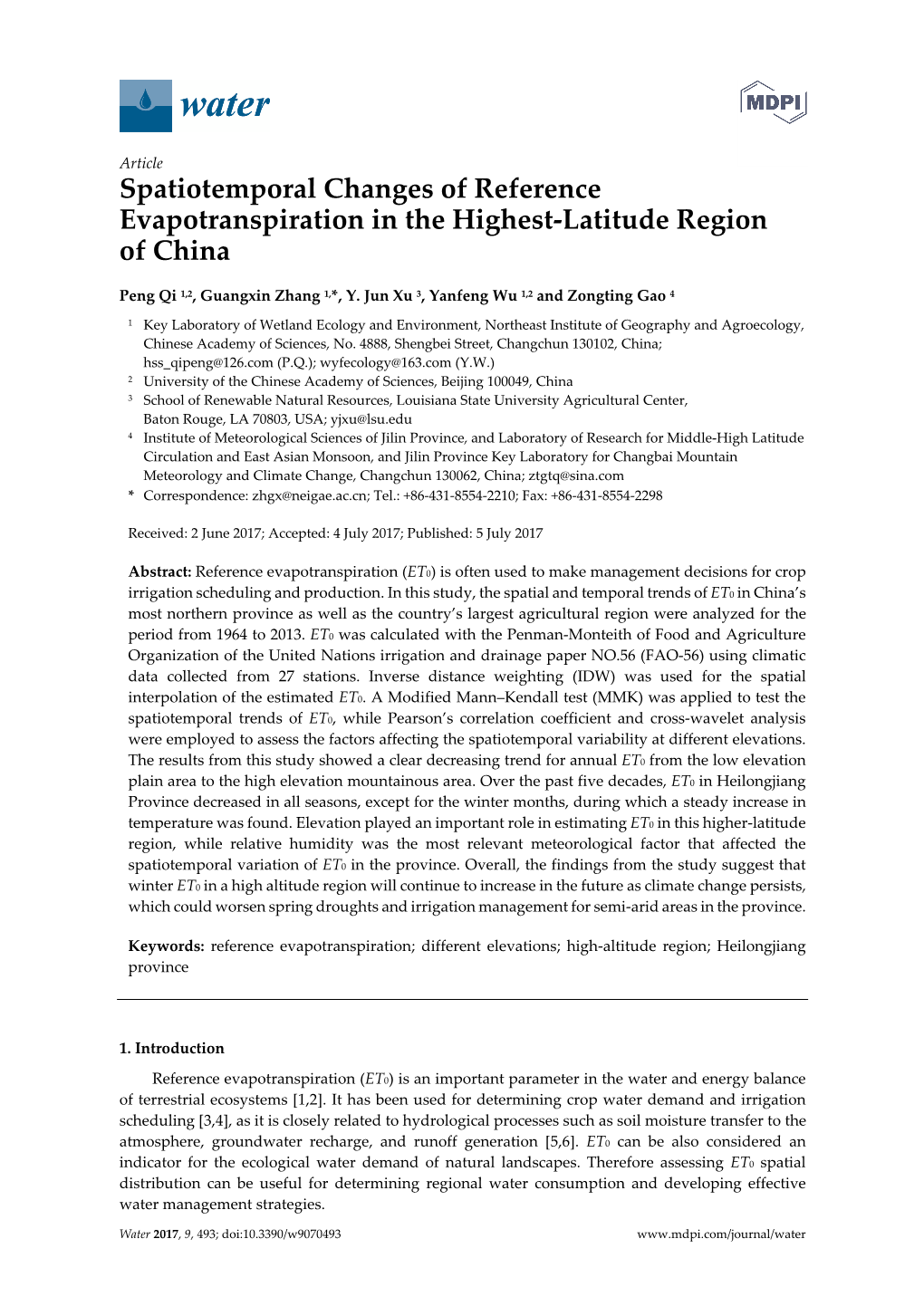 Spatiotemporal Changes of Reference Evapotranspiration in the Highest-Latitude Region of China