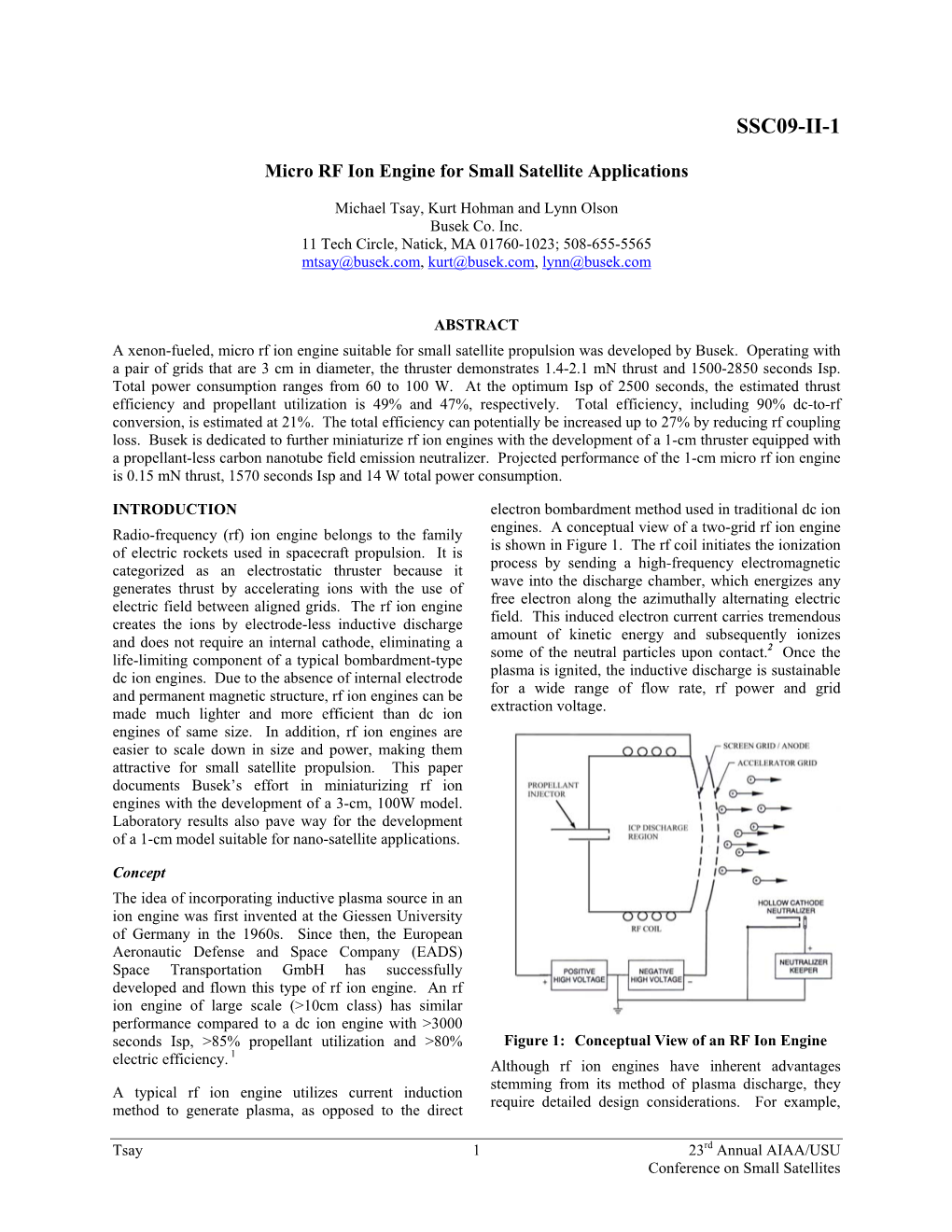 Micro RF Ion Engine for Small Satellite Applications