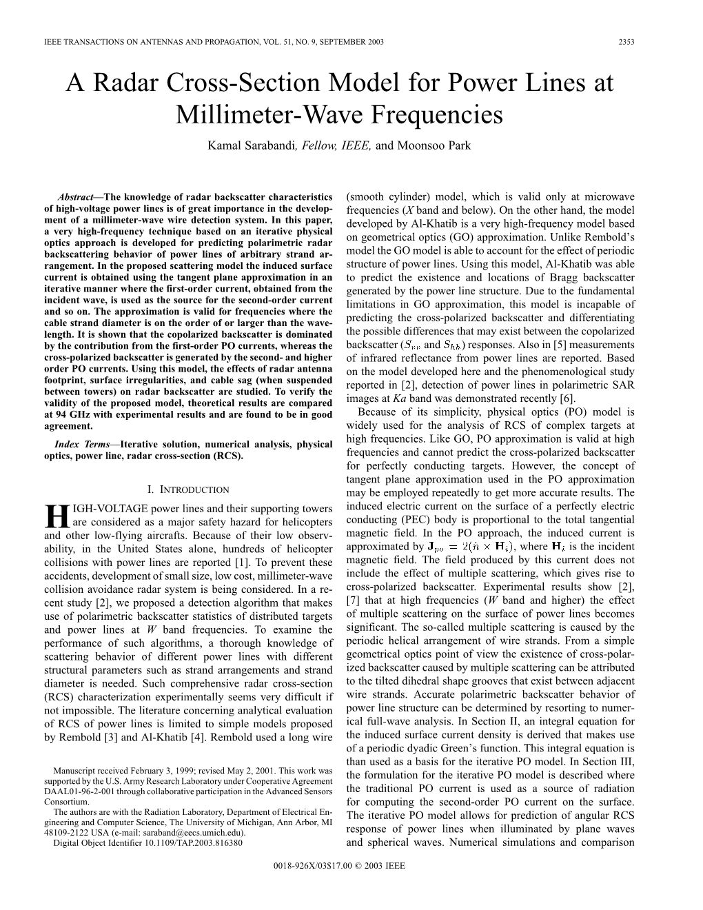 A Radar Cross-Section Model For Power Lines At Millimeter-Wave ...