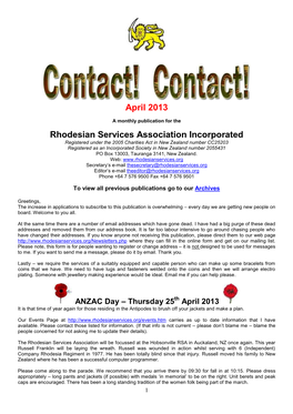 April 2013 Rhodesian Services Association Incorporated