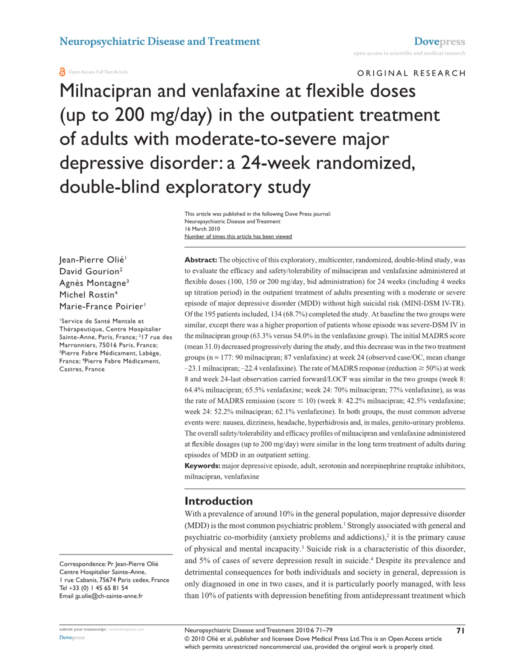 Milnacipran and Venlafaxine at Flexible Doses