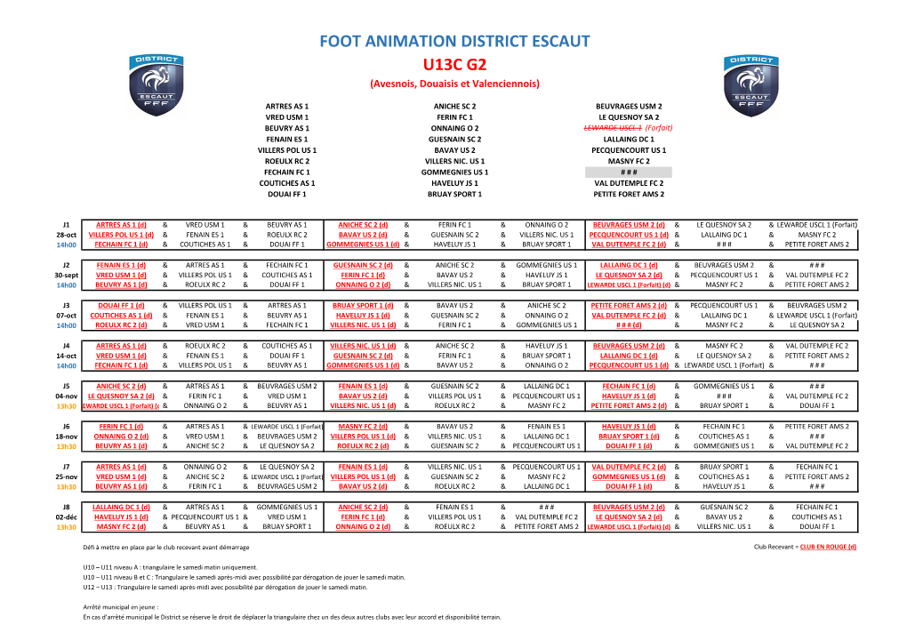 FOOT ANIMATION DISTRICT ESCAUT U13C G2 (Avesnois, Douaisis Et Valenciennois)