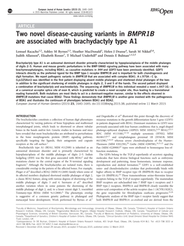 Two Novel Disease-Causing Variants in BMPR1B Are Associated with Brachydactyly Type A1