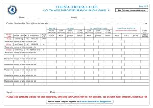 CHELSEA FOOTBALL CLUB June 2019 • SOUTH WEST SUPPORTERS BRANCH SEASON 2018/2019 • See Pick up Times on Reverse