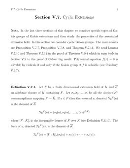 Section V.7. Cyclic Extensions