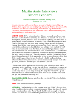 Martin Amis Interviews Elmore Leonard