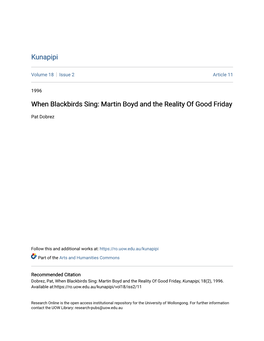 When Blackbirds Sing: Martin Boyd and the Reality of Good Friday