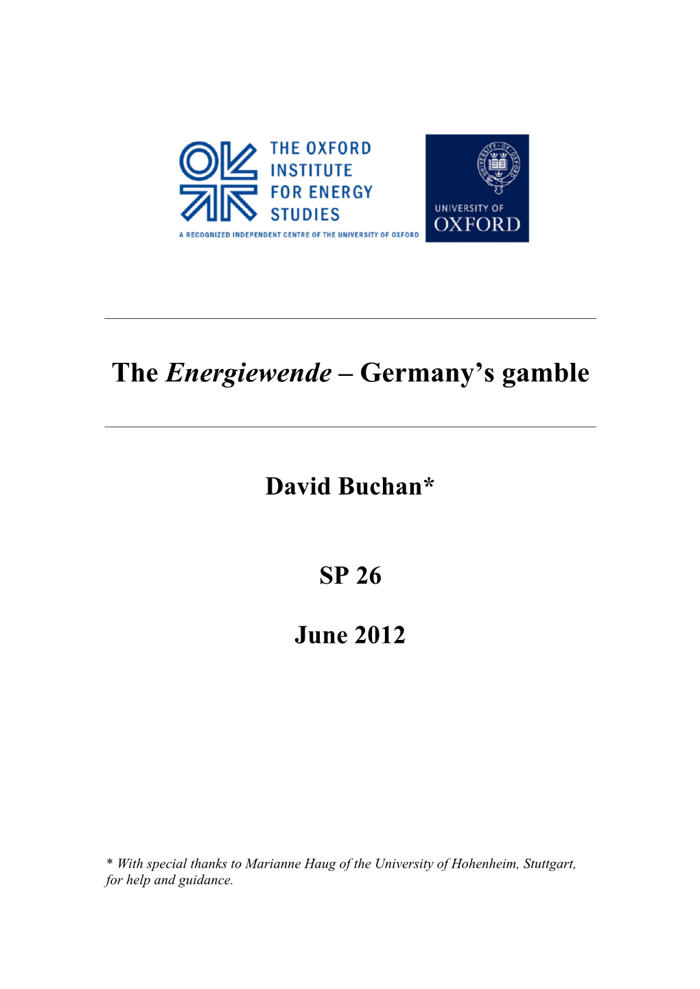 The Energiewende – Germany's Gamble