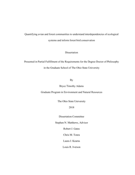 1 Quantifying Avian and Forest Communities to Understand