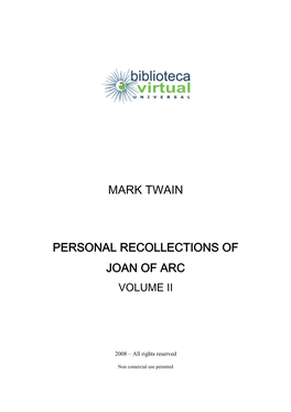 Mark Twain Personal Recollections of Joan Of