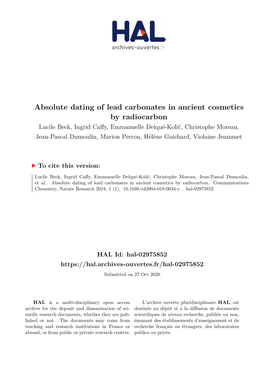 Absolute Dating of Lead Carbonates in Ancient Cosmetics by Radiocarbon