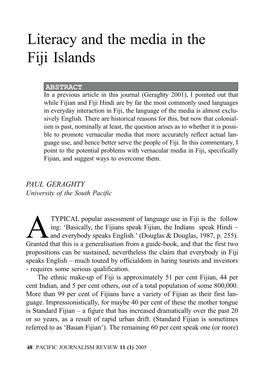 Literacy and the Media in the Fiji Islands