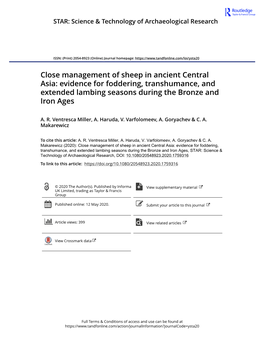 Close Management of Sheep in Ancient Central Asia: Evidence for Foddering, Transhumance, and Extended Lambing Seasons During the Bronze and Iron Ages