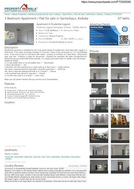 3 Bedroom Apartment / Flat for Sale in Santoshpur, Kolkata