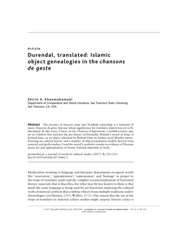 Durendal, Translated: Islamic Object Genealogies in the Chansons De Geste