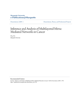 Inference and Analysis of Multilayered Mirna-Mediated Networks in Cancer" (2018)