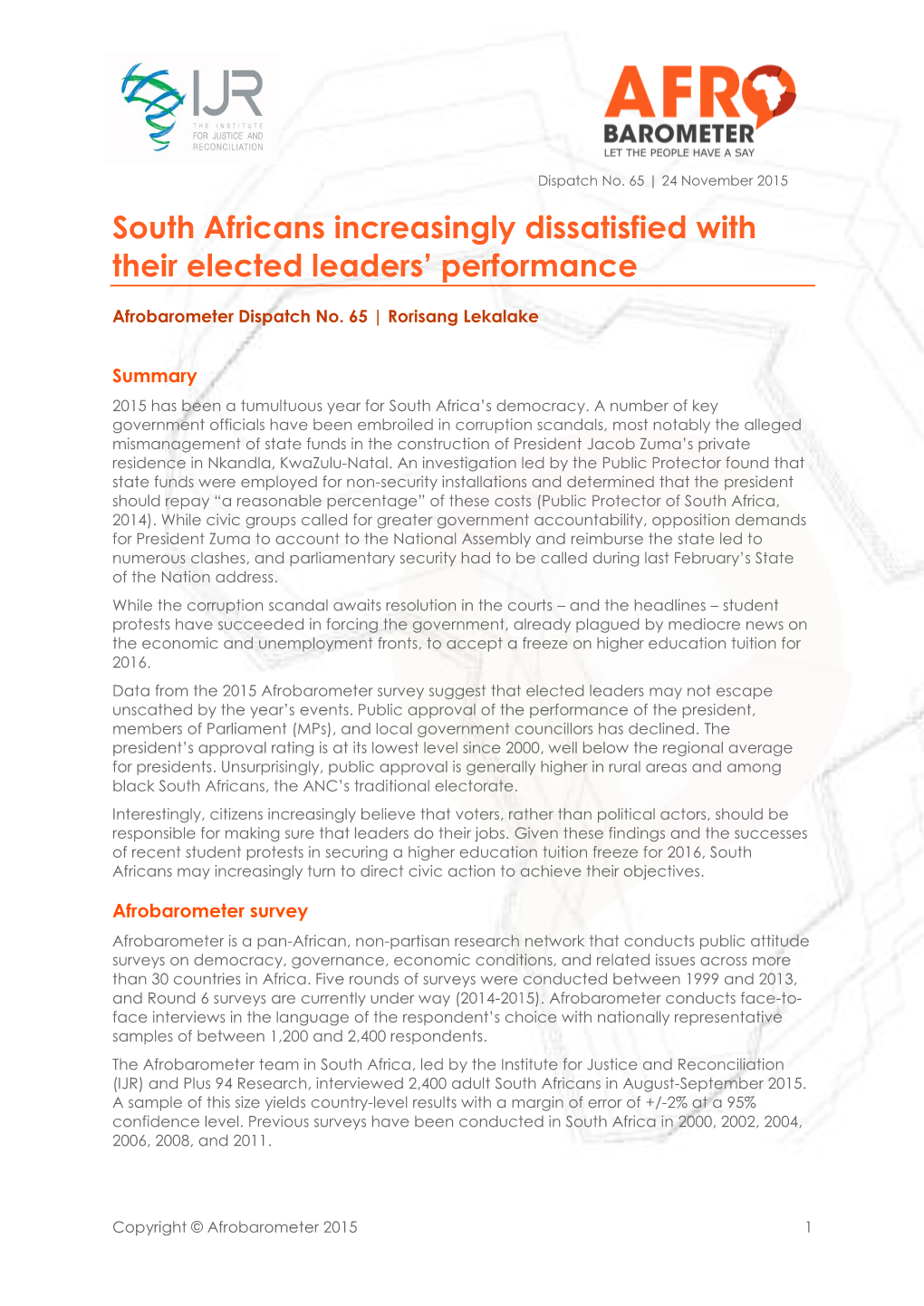 South Africans Increasingly Dissatisfied with Their Elected Leaders' Performance