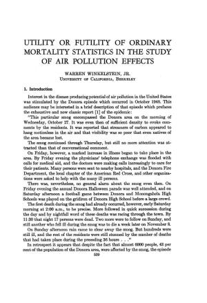 Mortality Statistics in the Study of Air Pollution Effects Warren Winkelstein, Jr