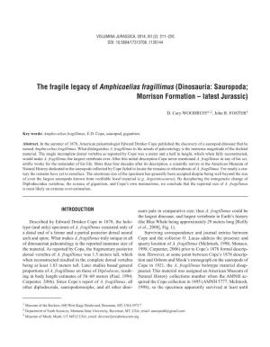 The Fragile Legacy of Amphicoelias Fragillimus (Dinosauria: Sauropoda; Morrison Formation – Latest Jurassic)
