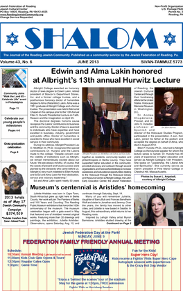 Edwin and Alma Lakin Honored at Albright's 13Th Annual Hurwitz Lecture
