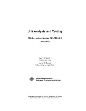 Unit Testing and Analysis