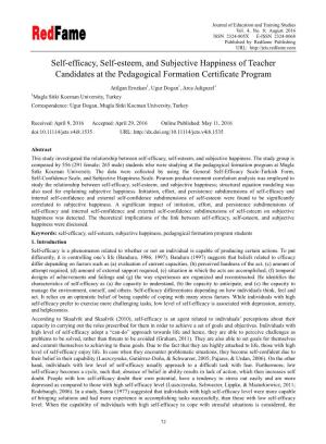 Self-Efficacy, Self-Esteem, and Subjective Happiness of Teacher Candidates at the Pedagogical Formation Certificate Program