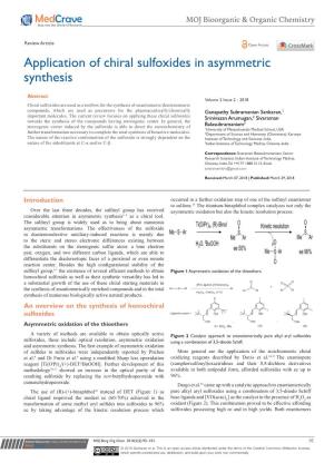 Application of Chiral Sulfoxides in Asymmetric Synthesis