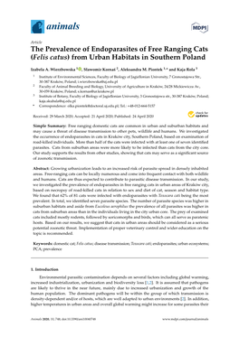 The Prevalence of Endoparasites of Free Ranging Cats (Felis Catus) from Urban Habitats in Southern Poland