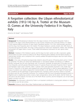 A Forgotten Collection: the Libyan Ethnobotanical Exhibits (1912-14) by A